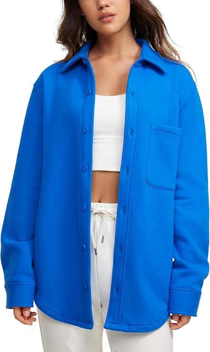 Camasa casual, larga, cu maneca lunga cu nasturi pentru femei, Albastru