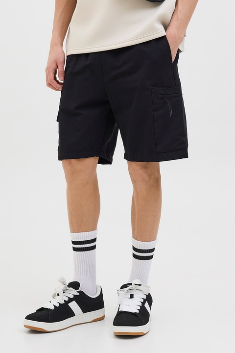 Jack & Jones, Húzózsinóros cargo bermudanadrág, Fekete