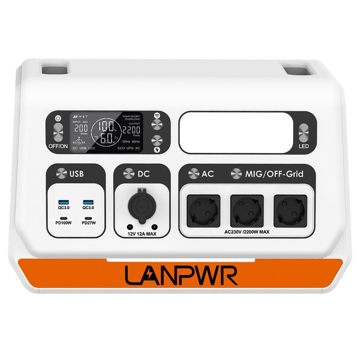 Преносима електроцентрала LANPWR 2400 Pro, 2200W, 2040Wh, 3 AC изхода, за балкон