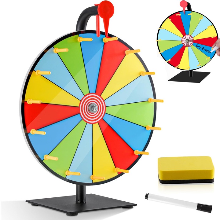 Társasjáték, Szerencsekerék szett 30 cm, 15 nyílás, Ydene, játékok és tevékenységek, többszínű, Szivaccsal és Markerrel, Lottójátékokhoz, Szójátékokhoz, Karneváli bulikhoz, Szórakoztató ajándék