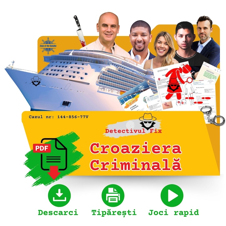 Joc de societate de investigatie si mister cu detectivi, Dosar Detectivul Fix format PDF, Caz: Croaziera criminala, Colectia DetectivulFix