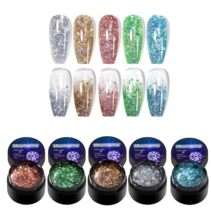 Set de 5 piese gel pentru unghii, LXNZUHN®, multicolor, 5ml, 3.5x2.5cm