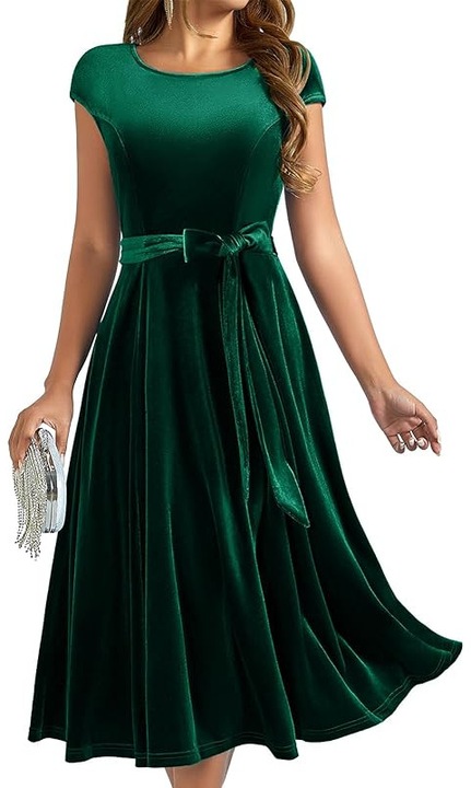 Rochie eleganta, peste genunchi, fara maneci, verde catifea S