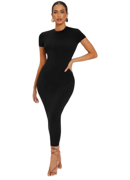 Rochie dama, neagra, elastica, cu maneca scurta, M