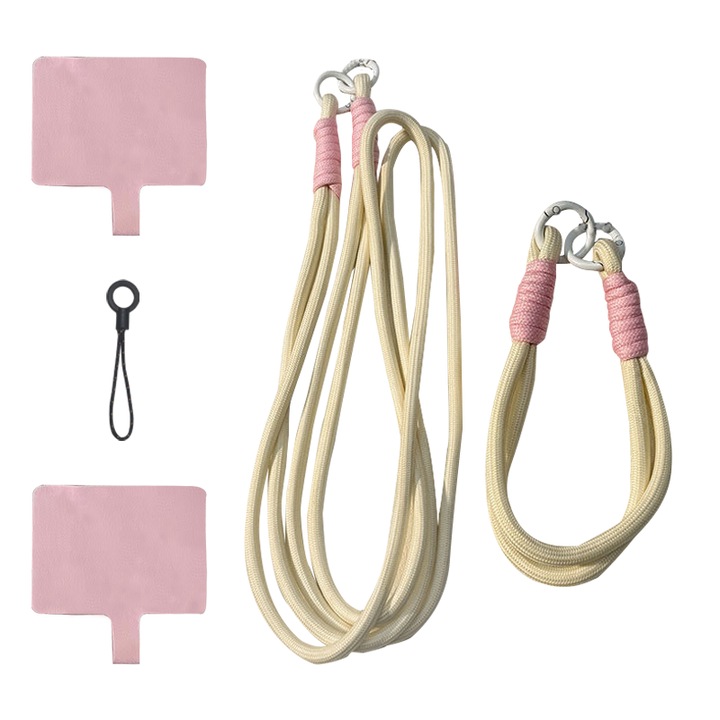 Set Dual Lanturi Anti-Pierdere - 2 Lanturi Lungime Diferita (Gat+Incheietura), Cu Ancora Rapida & 2 Suporturi Fixe, Nylon Rezistent, Alb