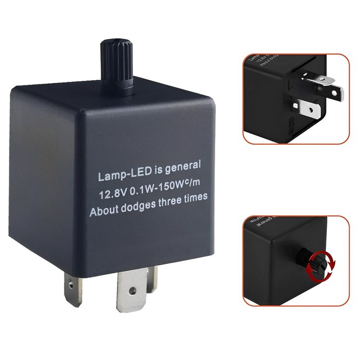 Releu semnal TREXORA, reglabil, rezistent apa si praf, negru, 12.8V 20A