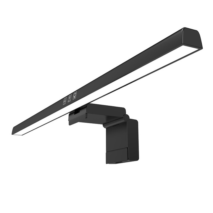 Lampa de monitor pentru computer, 50 cm, 5 W, 256 lumeni, reglare a temperaturii in trei culori, temporizare la 60 de minute, reglare continua a intensitatii luminoase, control tactil, USB, conectare si utilizare, neagra
