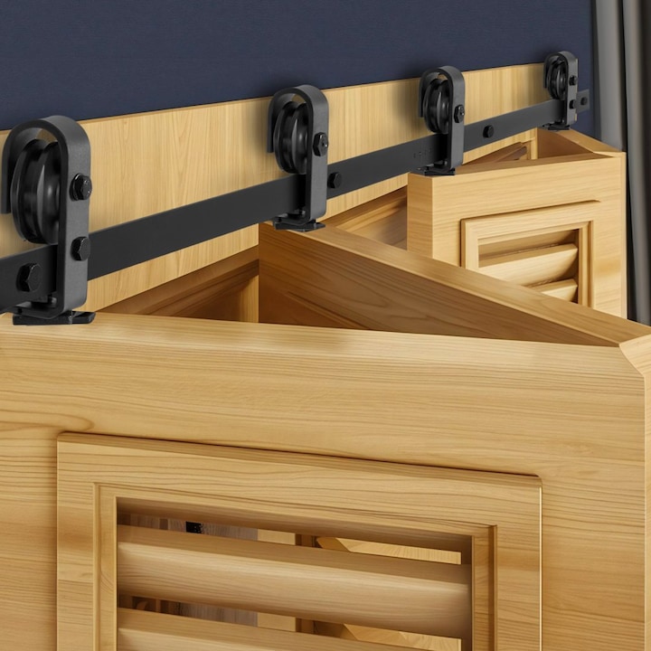 Kit pentru usa glisanta plianta, Sine 76 inch, Compatibil cu 4 Usi de 18 inch, Montare Usoara, Material Durabil, Design Compact