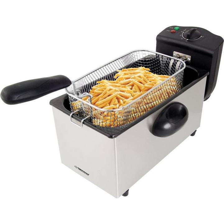Friteuza Electrica Esperanza EKG010 Fryer, 3 L, 2000 W, Inox, Termostat Ajustabil, Argintiu