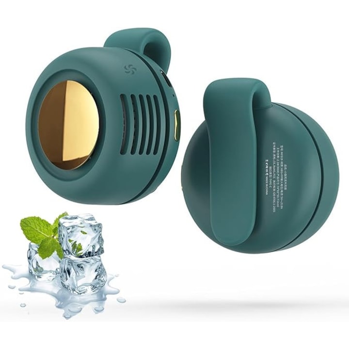 Мини електрически вентилатор, преносим безшумен вентилатор без лопатки (3 скорости), 2025 Upgrade мини преносим вентилатор без лопатки с щипка, подходящ за употреба на открито, пътуване и офис, аксесоари за пътуване (зелен)