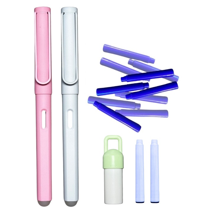 Set 2 stilouri cu cerneala termosensibila + Rezerve, Roz/Gri