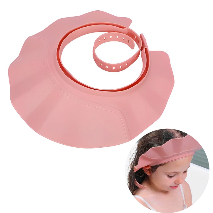 Caciula de dus pentru copii, TREXORA, 24x24cm, roz mat, design ergonomic, protectie impotriva apei si samponului