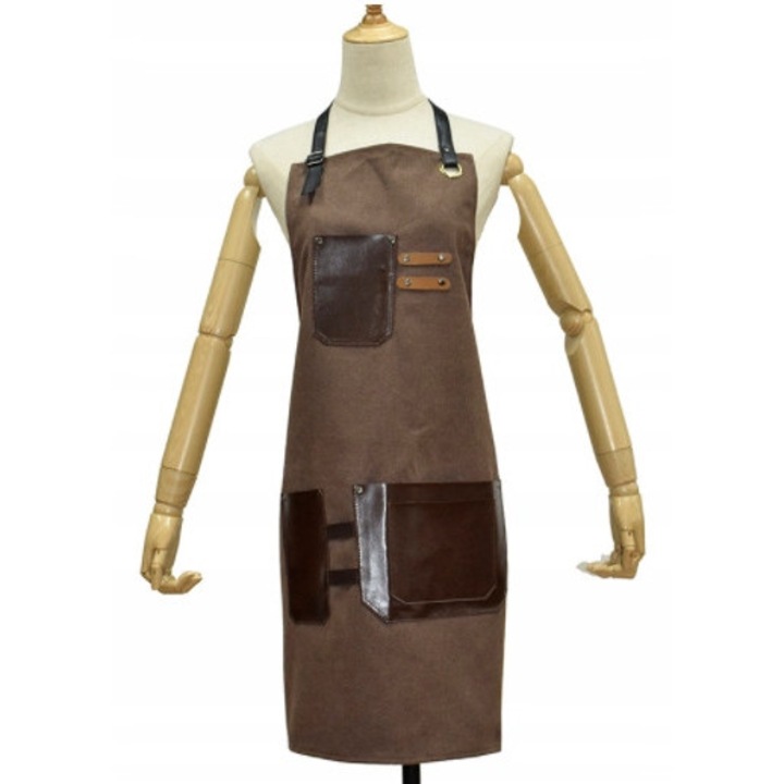 Sort de frizerie din piele, pelerina pentru tuns, maro