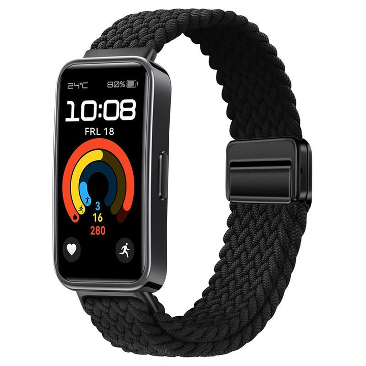Магнитна плетена каишка за часовник, съвместима с Huawei Band 8 / Huawei Band 9 / Huawei Band 10, KATITFENXK®, удобна и лесна за носене, черна