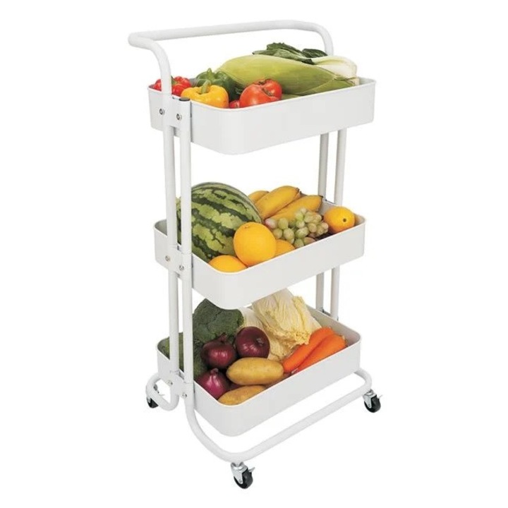 Etajera de bucatarie metalica cu 3 nivele, 44x36x82cm, Alb, BREZIUM