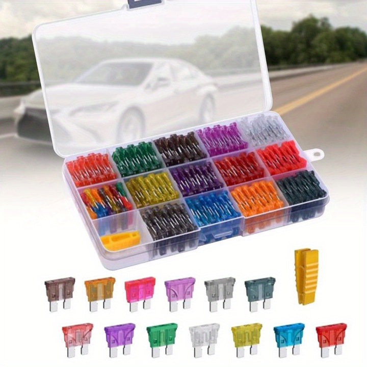Set sigurante auto, 51 bucati, 2A 3A 5A 7.5A 10A 15A 20A 25 30A 35A 40A, pentru masina, camion, barca