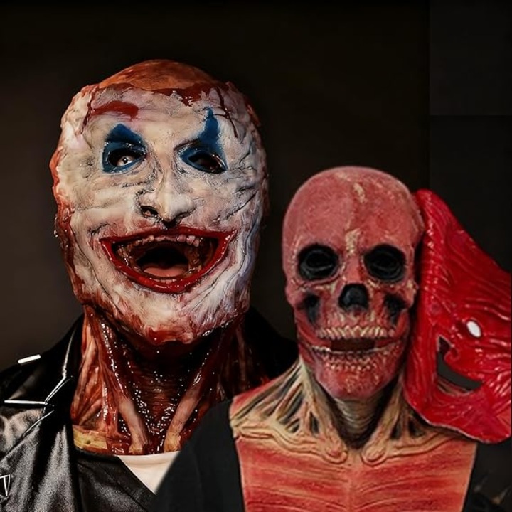 Masca de Halloween, buyya, Bloody Skull, latex, 25x45cm, cu gura mobila, set cu masca exterioara detasabila