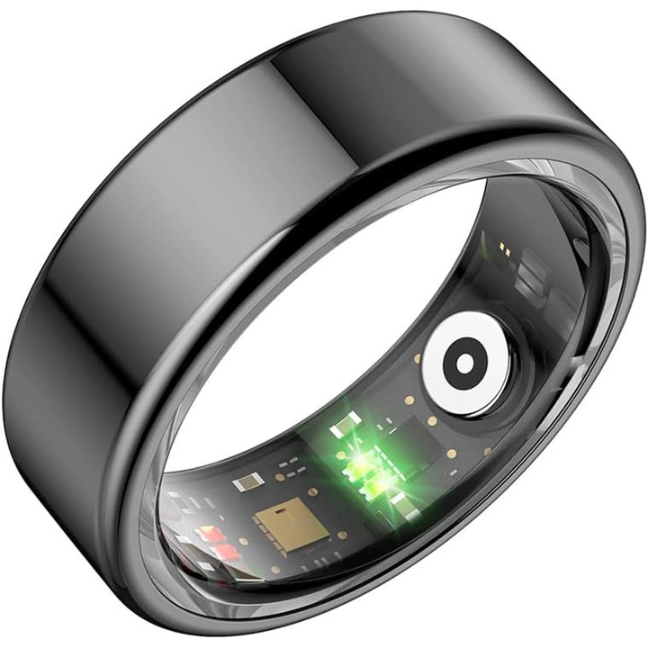 NeoFit Ring – Inel Smart din Otel Inoxidabil, Bluetooth 5.0, Monitorizare Puls, Oxigen, Somn, Android/iOS, Waterproof, Potrivit atat pentru Casa, Sala sau Birou, Monitorizare Usoara a Sanatatii, Acces usor la Informatii, Marimea 9, Gri Inchis