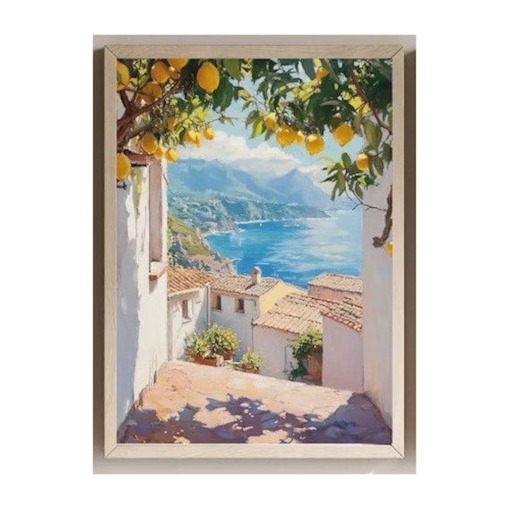 Tablou, Rama Bej, 30x40cm, Model cu vedere la mare, munti si lamai