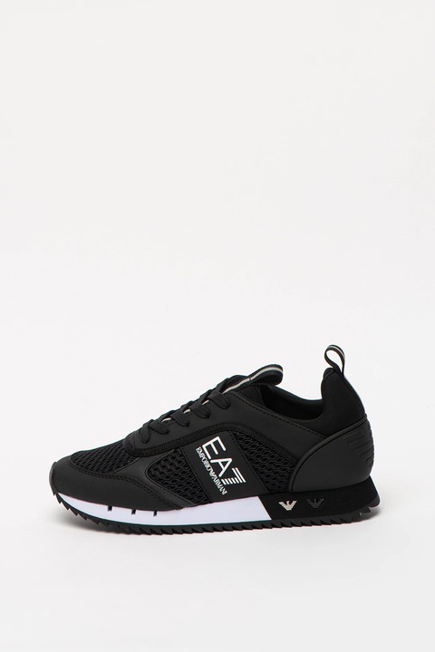 EA7, Pantofi sport unisex de plasa cu insertii de piele ecologica X8X027-XK050-A120, Negru, 9
