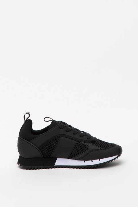 EA7, Pantofi sport unisex de plasa cu insertii de piele ecologica X8X027-XK050-A120, Negru, 9