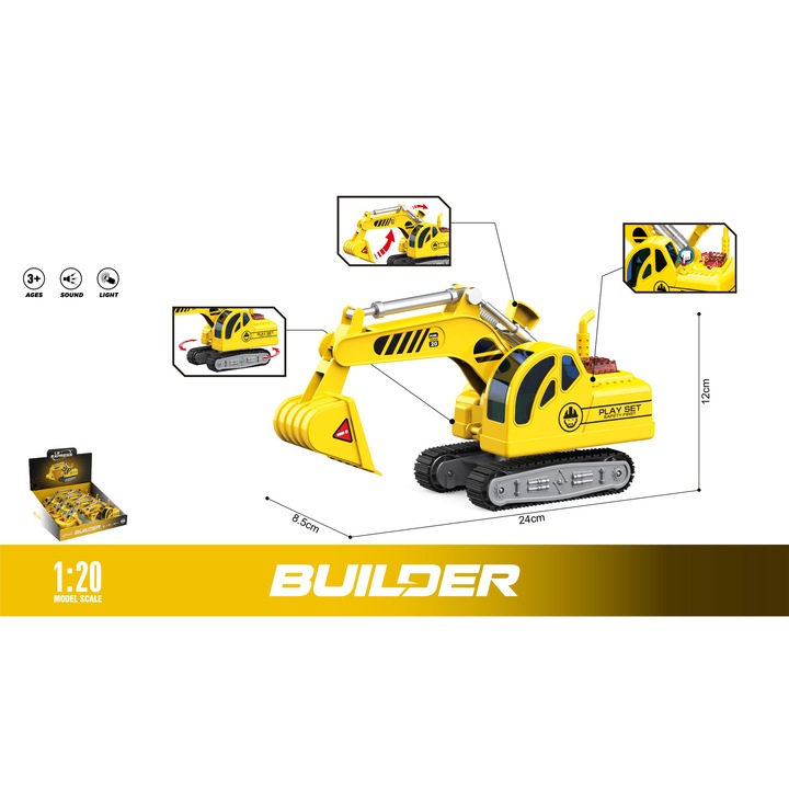 Excavator de jucarie, inny, cu lumini si sunete, set 1 buc.