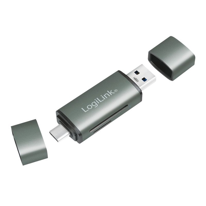 Cititor de carduri LogiLink, USB 3.2 Gen1, aluminiu, pentru SD si microSD, argintiu