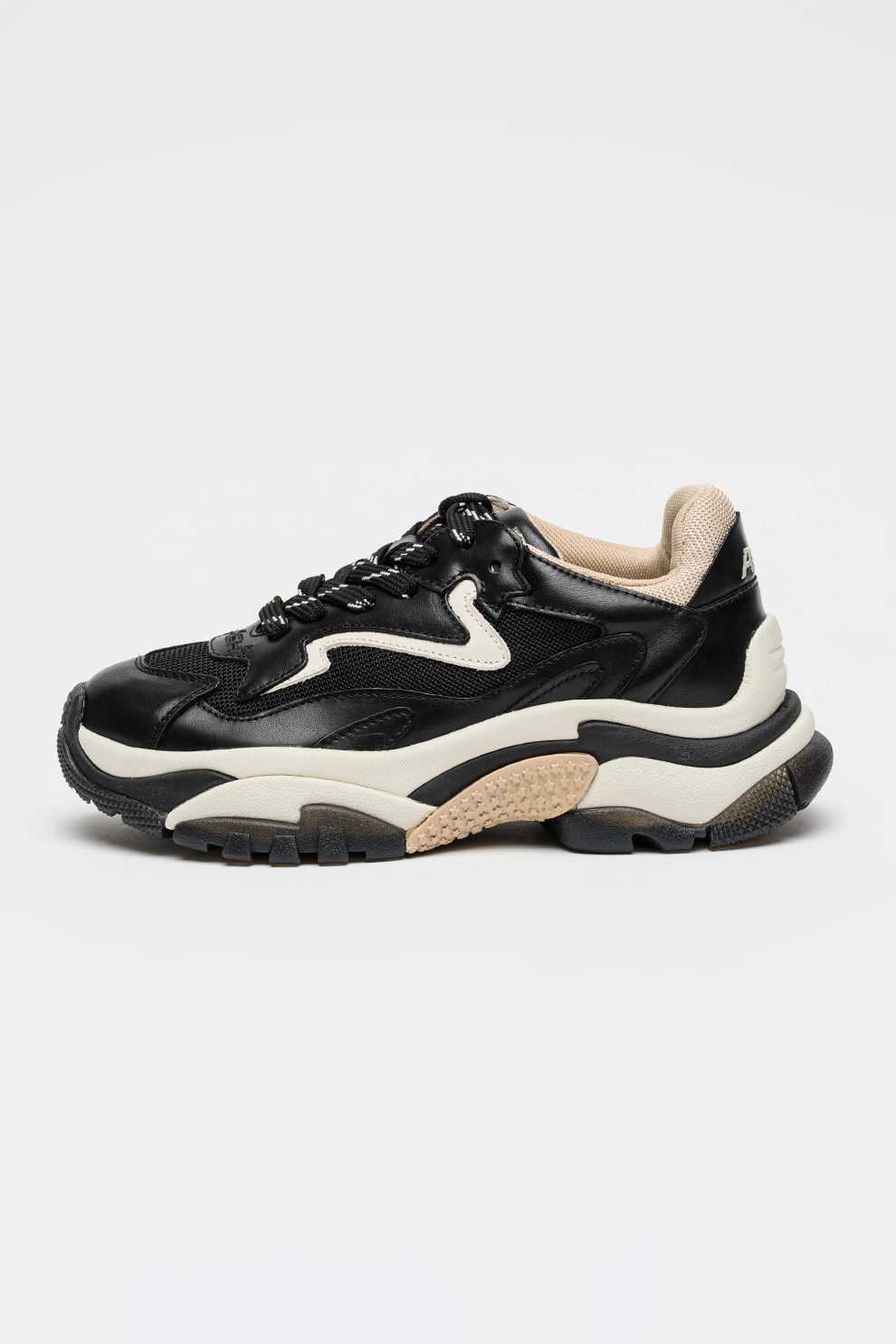 ASH, Pantofi sport din piele si plasa cu talpa masiva, Alb, Negru