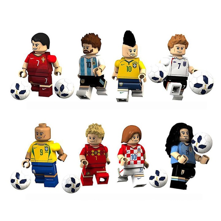 Set 8 figurine mini fotbalisti din blocuri de constructie, ABS, non-toxic, dimensiuni mici