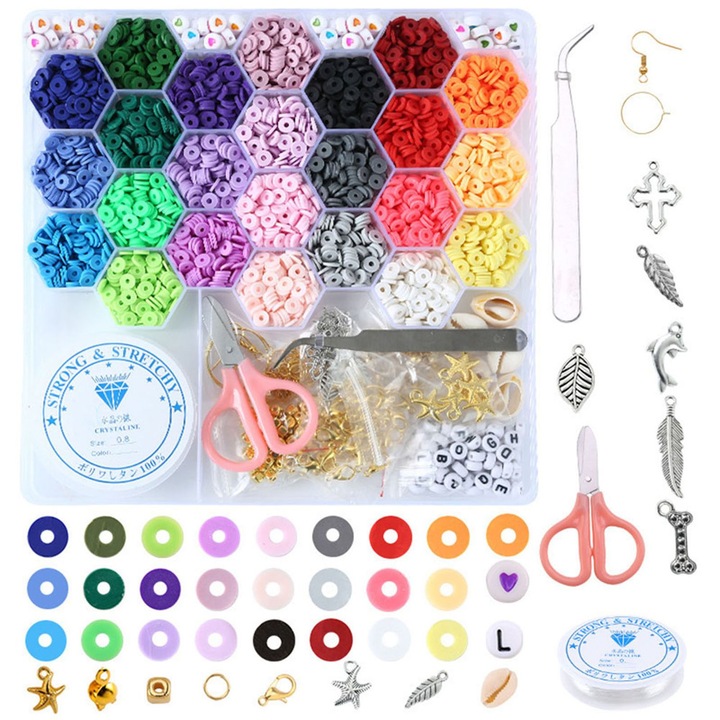 Set de margele colorate pentru artizanat, 5205PCS, utilizare multipla, dimensiuni variate