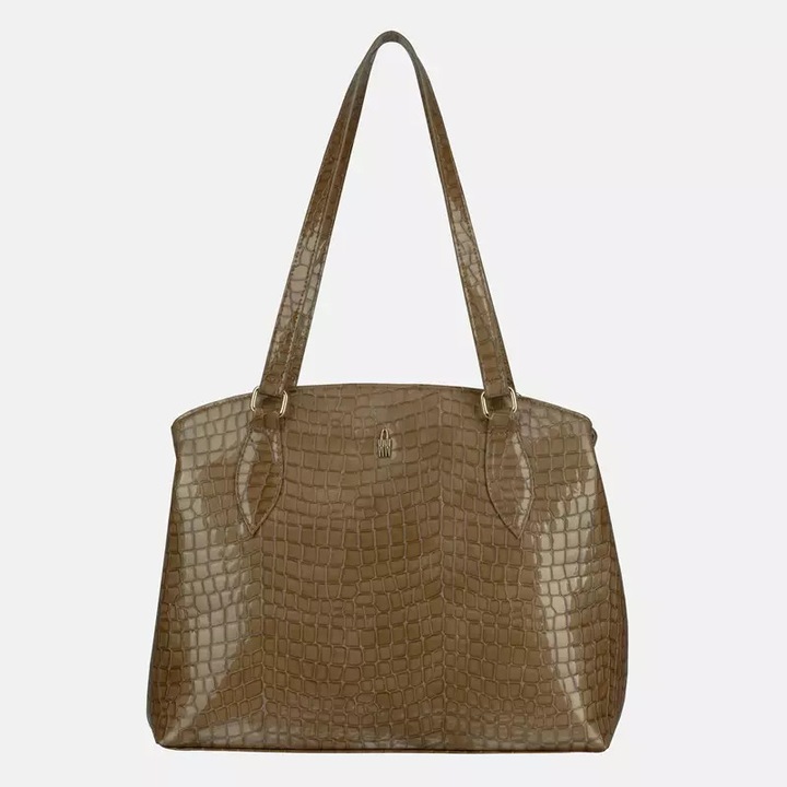 Bőrtáska, Wojewodzic, Florencja modell, karamell, krokodilmintával, 2 fő rekesszel