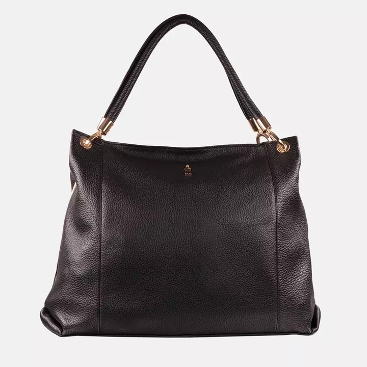 Női táska, Wojewodzic, bőr, arany részletek, fekete