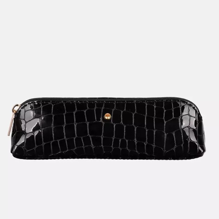 Wojewodzic lakkbőr tolltartó, fekete krokodilminta, 20 x 5 x 7 cm