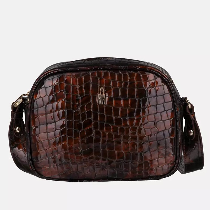 Valódi bőr válltáska, Wojewodzic, RONDA modell, krokodilbőr, barna szín