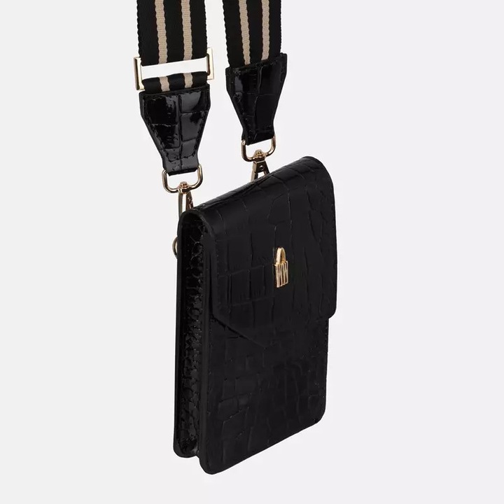 Telefontáska, Wojewodzic, NORA, lakkozott bőr, fekete, kompakt méretek