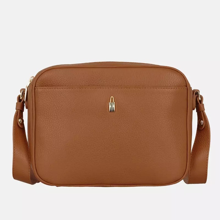 Bőr válltáska, Wojewodzic, ROSA modell, világos bézs színű, méretei 30x25cm