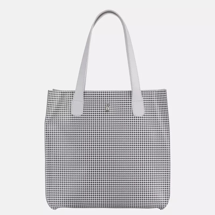 GENTI DAMA, GILDA, torebka skorzana, pepitka, alb-negru, mare