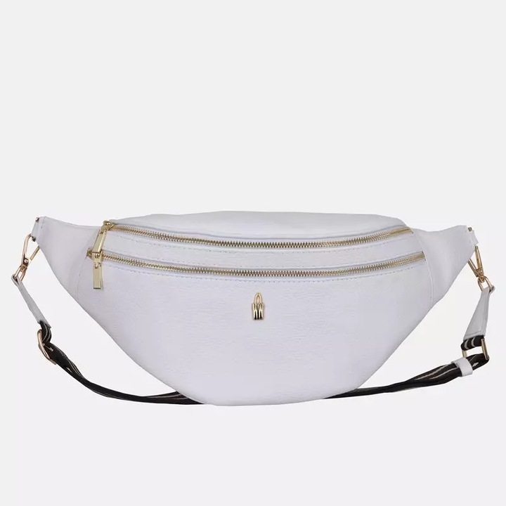 Női táska, Wojewodzic, CLEO, természetes bőr, fehér, arany részletekkel