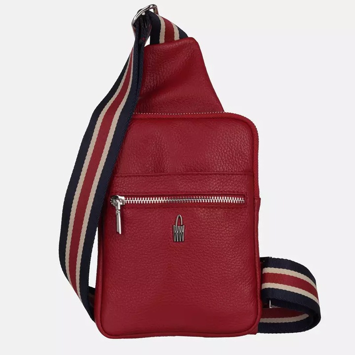 Női válltáska, Wojewodzic, IVA modell, piros, valódi bőrből, állítható pánttal