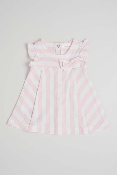 Mayoral, Rochie cu model in dungi si maneci cu volane, Alb/Roz