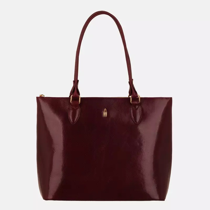 Geanta de dama, Wojewodzic, model WANDA, bordo, din piele naturala, capacitate A4