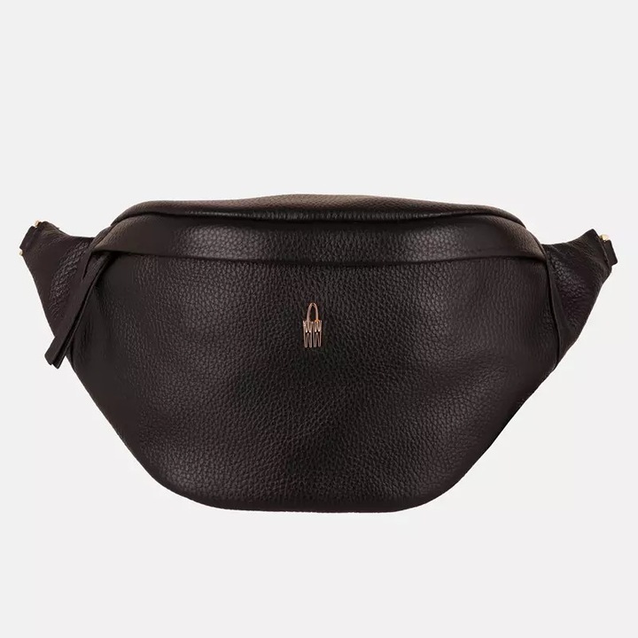 Wojewodzic IGA női táska, fekete, valódi bőrből, arany részletekkel, praktikus rendszerezéssel