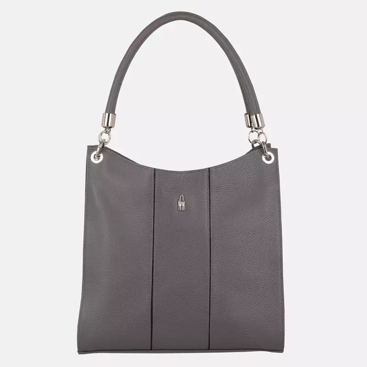 Geanta dama Wojewodzic, model PETRA, piele naturala, gri, dimensiuni medii, 3 compartimente