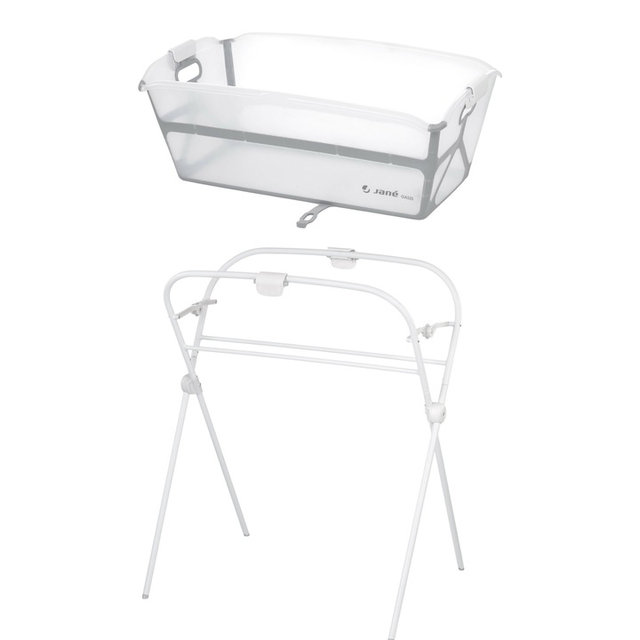 Ултракомпактен сгъваем комплект за вана, Jane, Oasis, С две дръжки, 68 x 42 x 26 см плюс сгъваема стойка, Отговаря на EN 17072:2018, Бял
