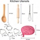 Set bucatar pentru copii, RorAem, Sort bucatar pentru copii cu 11, Include Sort, palarie, Manusa, tampon fierbinte si lingura de lemn, rulou de rulare si mixer de mana, Forme de Biscuiti, Ideal pentru Joc de Rol, 3+ Ani, Roz