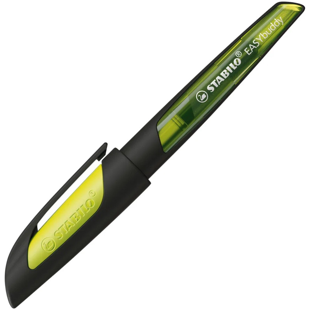 Stilou Stabilo EASYbuddy, M, black/lime, 1 rezerva, blister