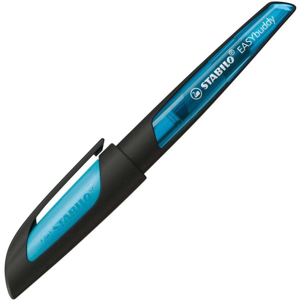 Stilou Stabilo EASYbuddy, M, black/light blue, 1 rezerva, blister