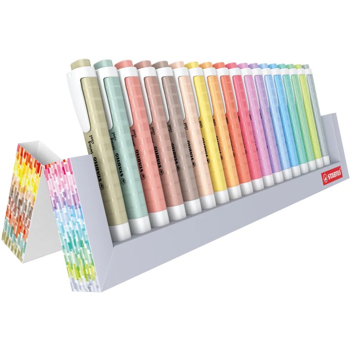 Текст маркер Stabilo swing cool NatureCOLORS, 18 цвята/комплект, Стойка за бюро