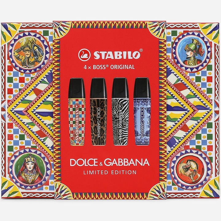Текст маркер Stabilo Boss Original Dolce&Gabbana, 4 броя/комплект, Първокласна картонена кутия, Лимитирана серия