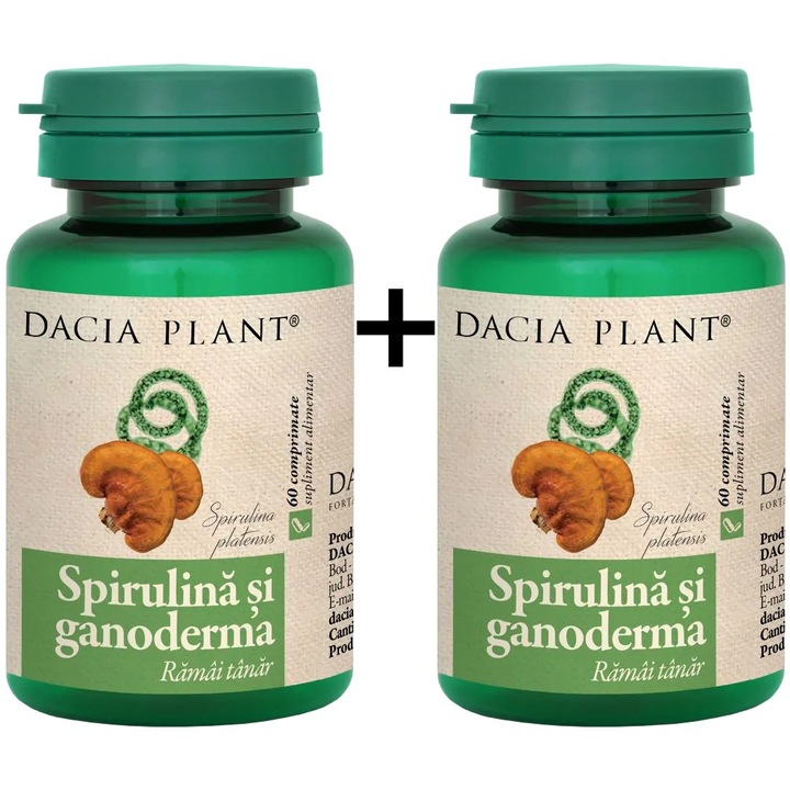 Pachet Spirulina si Ganoderma 500mg, "Longevitate, Energie, Imunitate si Detoxifiere", 2x60cp, Laboratoarele Dacia Plant